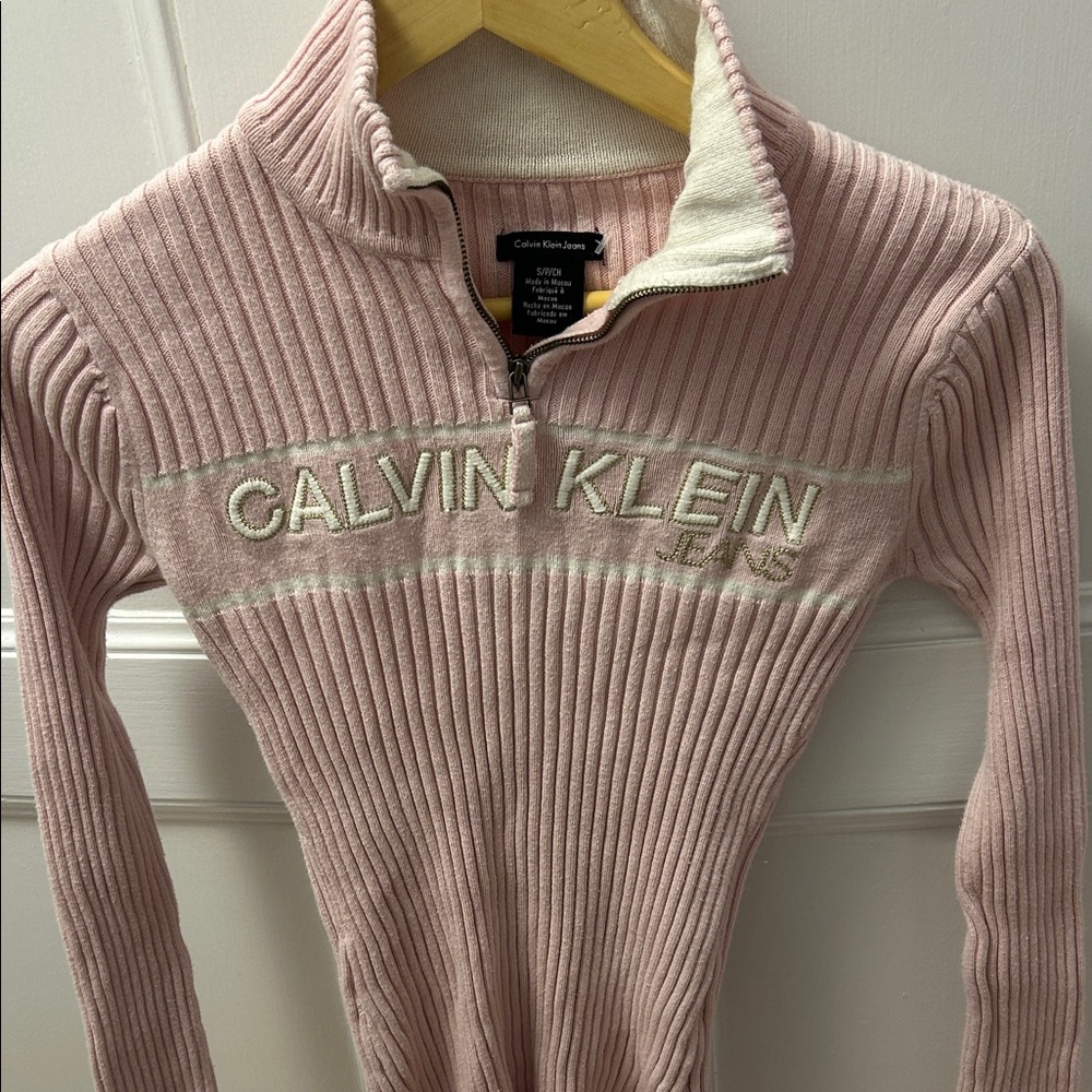 Calvin Klein Pink Ribbed Half-Zip Sweater